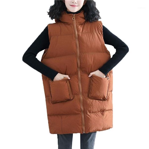 

plus size 3xl 2020new fashion autumn winter women waistcoat female hooded down cotton vest with pockets loose stand-collar1, Black;white