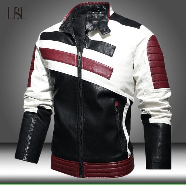 

motorcycle pu jacket biker leather coats mens casual zipper outfit windproof overcoats male patchwork autumn winter jackets 4xl, Black