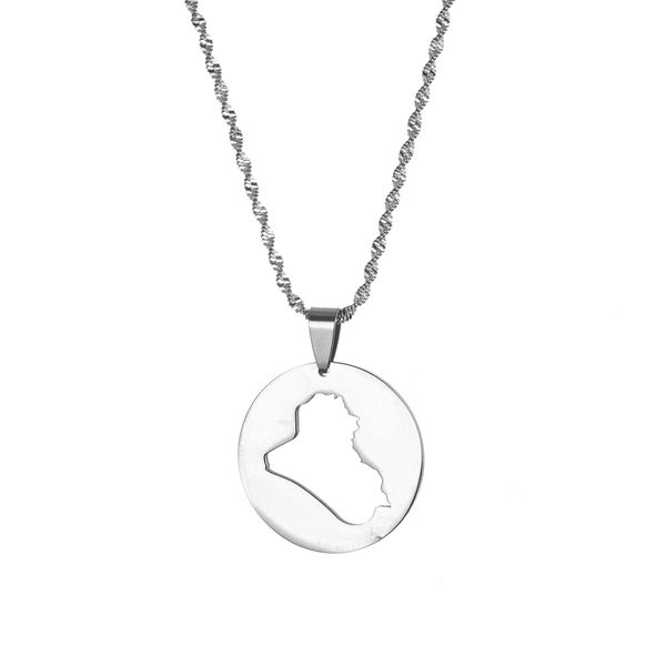 

round iraq map pendant necklaces gold color jewelry patriotic gifts, Silver