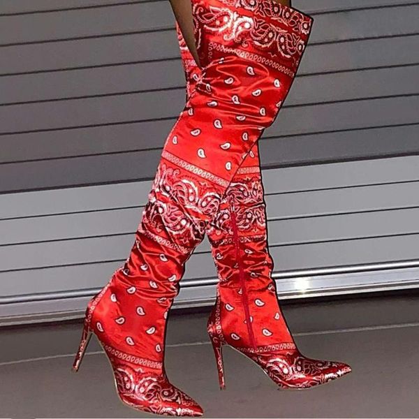 

boots oiah stretch women fashion over knee solid fashionable pointed zipper elastic fabric cashew satin thin heel, Black