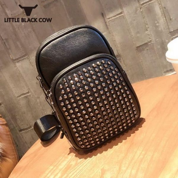 

классический rivet овчины сумки на ремне женщины летняя мода crossbody punk сумка из натуральной кожи женский малый sling bolsos mujer