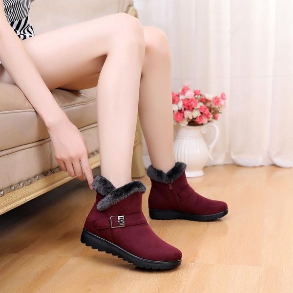 

размер 35-41 winter snow boots женщины ботильоны новая мода flock клин платформы зимний теплый красный черный снег женские туфли, Black