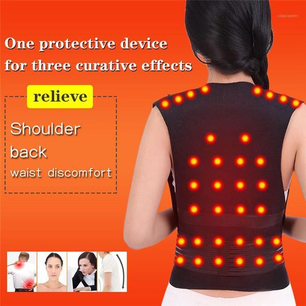 

back support 40 pcs magnetic tourmaline belt neck lumbar shoulder self-heating therapy posture correcter brace health care pain relief1, Black;blue