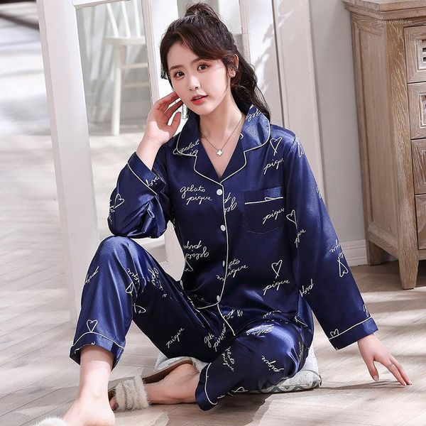 

women's sleepwear pajamas sets women long sleeve sleep suit robe negligee shirt pants lounge spring nightsuits home clothes1, Black;red