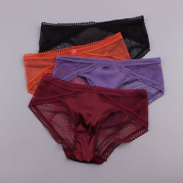 

may new triangle satin stitching breathable large women's underwear, Black;pink