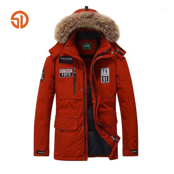 

fashion brand clothing 2017 thick winter jacket men coat with fur hooded outwear thickened warm fur collar coat blue red khaki1, Black;brown