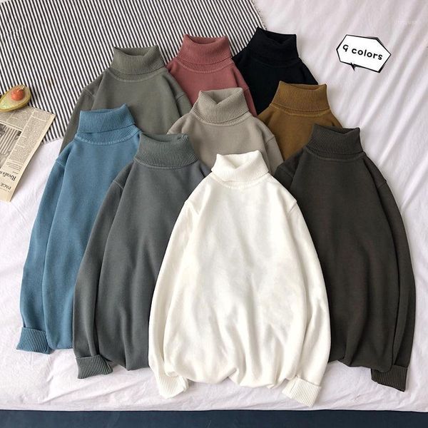 

autumn winter mens turtleneck sweater warm vintage high collar knitted sweater male casual knitwear xxl long sleeve pullover men1, White;black