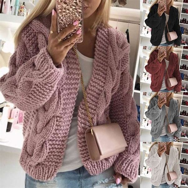 

new fashion open front cardigan solid color knit coat oversized sweater for wo, Black