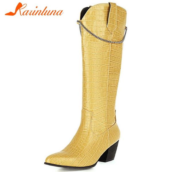 

boots karin fashion female autumn classic pointed toe thick high heels zipper chain women mid calf shoes, Black