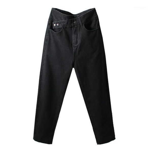 

women's jeans black denim female mom women's fashion high waist boyfriend baggy oversize pants 2021 clothing autumn spring d05691, Blue