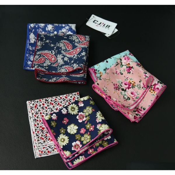

10pcs /lot 27colors selectable korean fashion designer mens pocket square handkerchief print flower cotton 24x24cm ejrbj, White