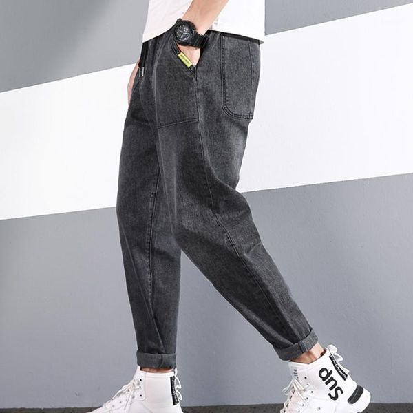 

gray oversized -7xl elastic long jeans plus size men jeans trousers cotton casual loose denim trousers1, Blue