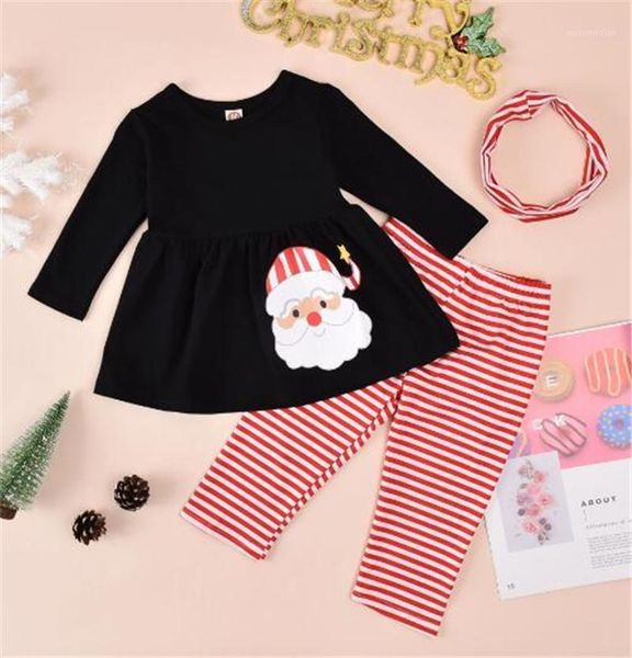 

clothing sets toddler girls 3pcs christmas suits long sleeve santa + stripe pant headband 6m-4 years1, White