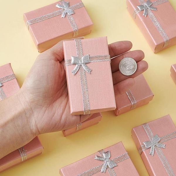 

24pcs cardboard jewelry set boxes for necklaces and pendants rectangle pink gift box with bowknot and sponge inside 80 jllnkf, Black;white
