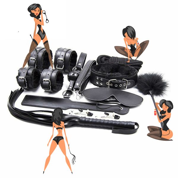 10 pz/set Sm maschio Bondage Kit Manette Bavaglio Paddle Frusta Corda Giochi Per Adulti bdsm sexy bendaggio strumenti negozio attrezzature Giocattoli Per Le Coppie