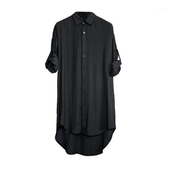 

idopy punk style shirts extended long round hem hip hop street blouse street gothic shirts for man and woman1, White;black