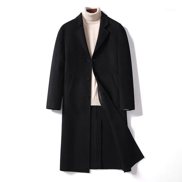 

double coat han edition cultivate morality men long over-the-knee trench coat in the fall and winter of men's clothing1, Black