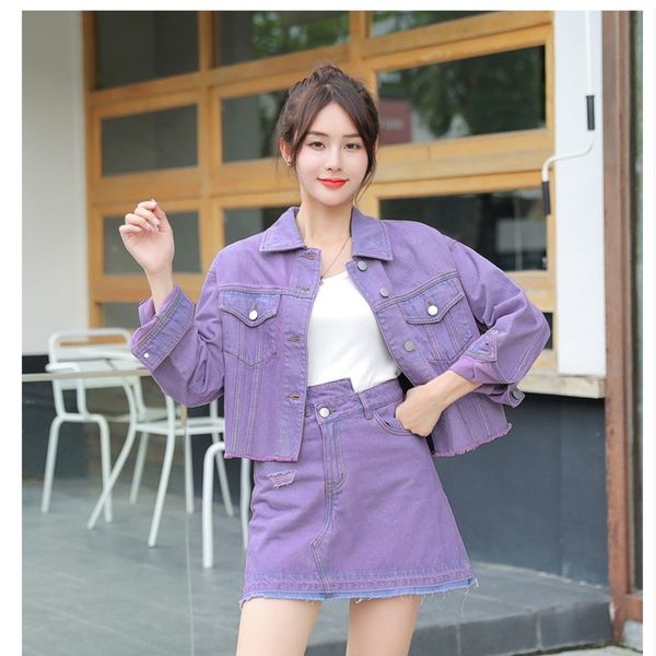 

doick 2020 summer new women's coat denim women wash purple loose 2020 summer wear purple women's wear denim coat women wash coatne, Gray
