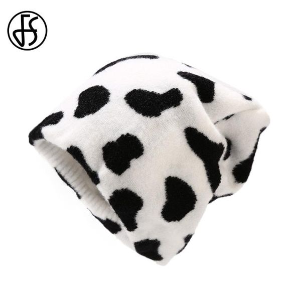 

fs new cows pattern knitted beanies autumn winter hats for women men black white warm cashmere hip hop hedging cap bonnet femme, Blue;gray