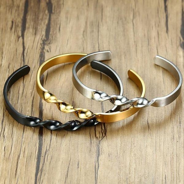 

bangle mens fashion punk spiral bracelet matte open boy gift, Black