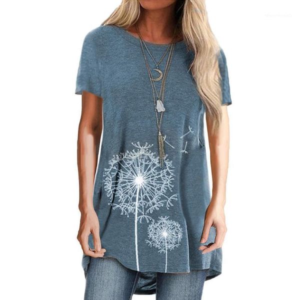 

women's t-shirt women shirts casual solid color short sleeve o neck dandelion print cotton lady loose female clothes large size1, White