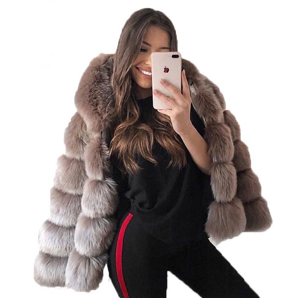 

faux fox fur coat women winter fashion long sleeve artifical fur coats women thick warm hooded coat female faux fur jacketx1016, Black;brown