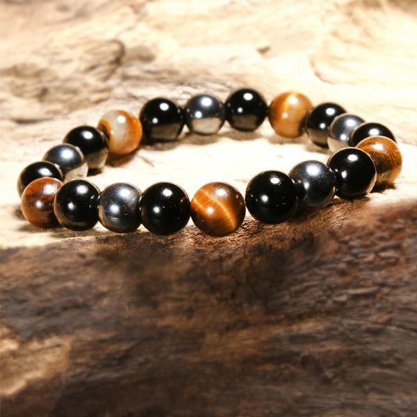 

natural stone anniversary charm gift chain 10mm ethnic tiger eye bracelet birthday hematite obsidian vintage geometric1, Golden;silver
