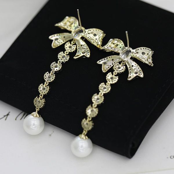 

zircon bow tassel dangle earrings crystal earrings for women fashion jewelry wedding drop accessories, Silver