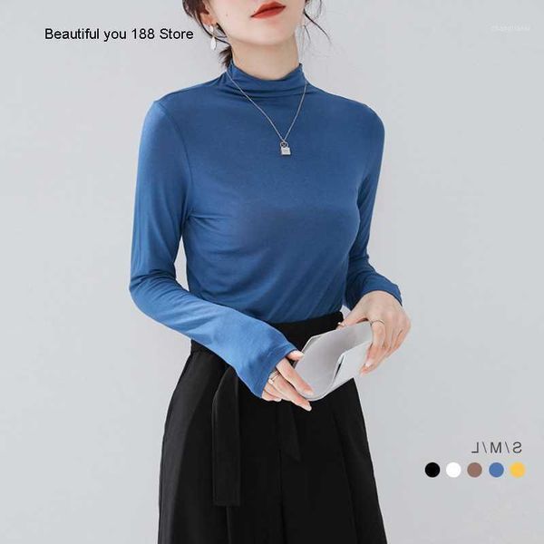 

fall/winter new basic 2020 all-match korean style slim fit chic half-height collar long sleeve t-shirt women's base shirt1, Gray