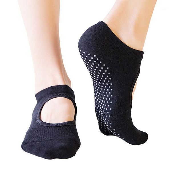 

sports socks women cotton backless yoga non-slip breathable ladies sport ballet dance sock slippers1, Black