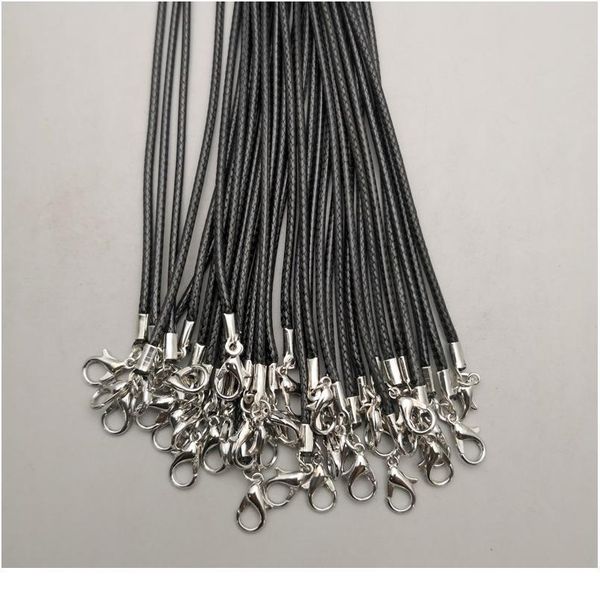 

wholesale 2mm lobster clasp black wax leather cord necklace rope pendant long 45cm 100pcs/lot jewelry parts diy penda jllipt, Silver