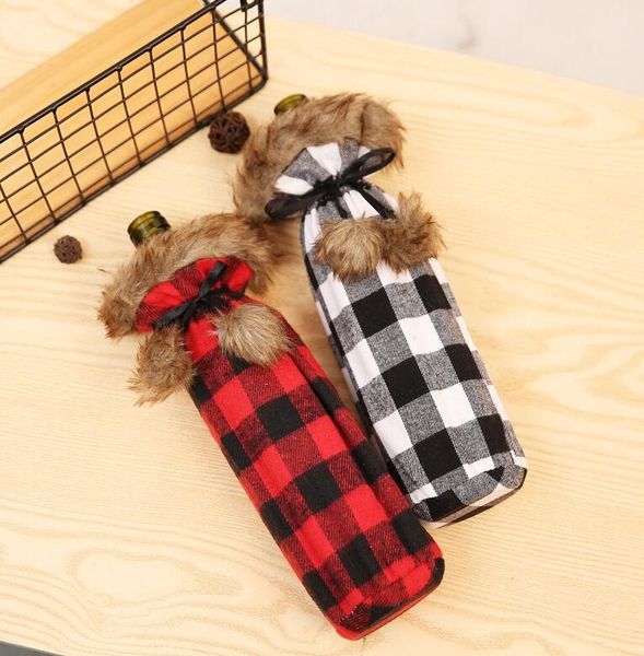 

рождество черного красного сетка кулиска winebottle обложка мода balck белых сетки бутылка вино крышка фестиваль партия домашнее украшение e