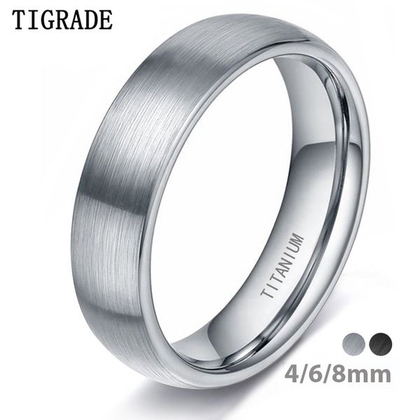 

tigrade 4/6/8mm brushed simple silver color titanium ring men high polished wedding band engagement rings women male jewelry, Golden;silver
