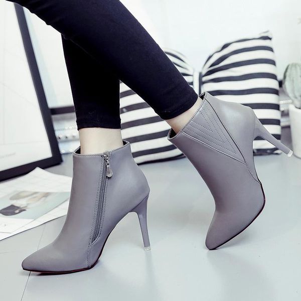 

boots big size 34-43 women short tube high-heel pointed toes spring autumn winter shoes high-quality 6-24-c1, Black