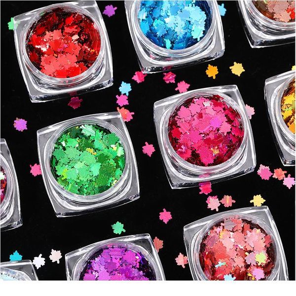 

1 box chameleon sequins maple laser multicolor paliette nail art glitter flakes uv gel polish to jllpou, Silver;gold