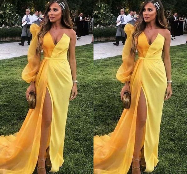 

simple high side split prom dresses one shoulder v neck satin puffy formal dress evening party wear special occasion gowns vestidos, Black