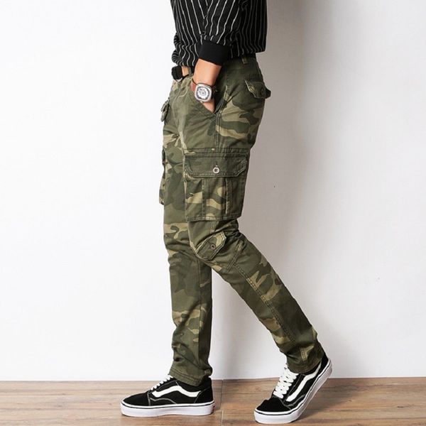 

2021 new military style clothing thin camouflage fit cargo pants straight-line from the casual tactical men camo jogger male khaki green arm, Black