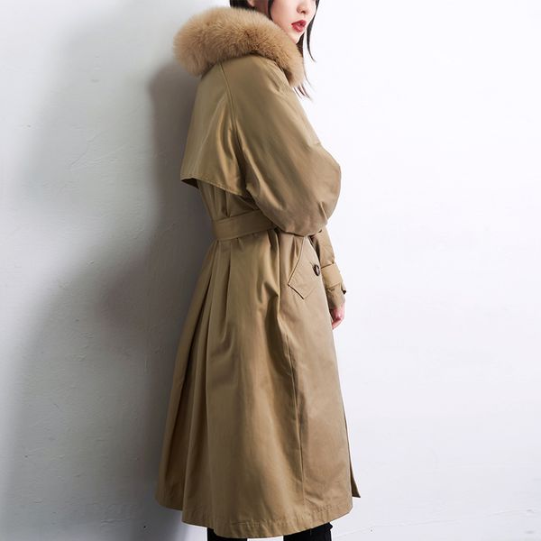 

thicken winter 2020 jacket women female trench with duck fur feather coat long down natural puffer parkas fox belt nmejt, Black