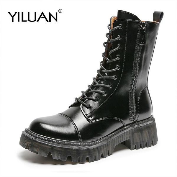 

yiluan patent leather gothic black boots women heel chain chunky heel platform boots female punk style ankle zipper