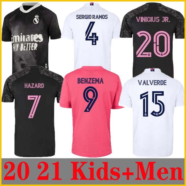 

real madrid jerseys 20 21 soccer football shirt hazard sergio ramos benzema asensio camiseta men + kids kit 2020 2021 fourth 4th humanrace, Black;yellow