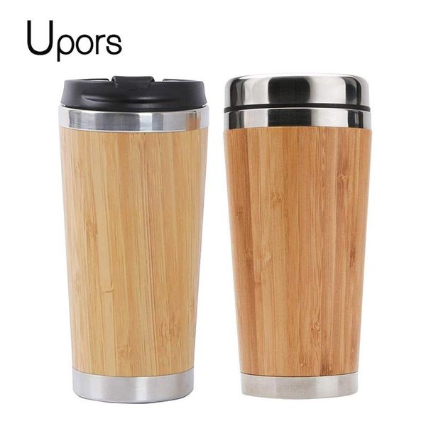 

upors 450ml natural bamboo travel mug with lid stainless steel coffee cup tumbler bottles beer coffee mug tea cup sqczyn pingtoy
