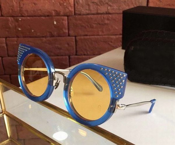 

cat eye round sunglasses studed blue yellow gafa de sol cool women designer sunglasses shades uv400 new with box, White;black