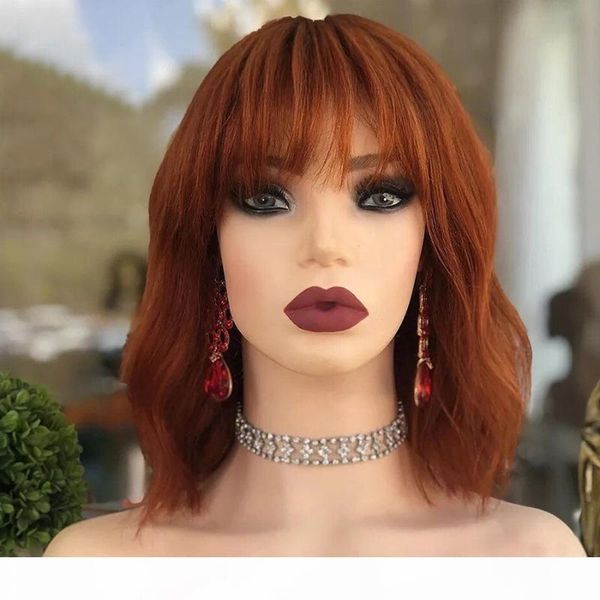 

eversilky short bob ginger blonde full lace wigs for black women peruvian fringe wigs 360 lace frontal human hair wig with bangs, Black;brown