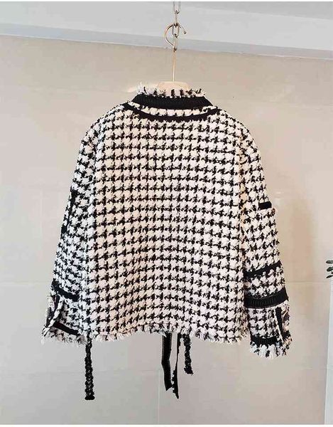 

women's jackets 1202 spring crew neck long sleeve coat tweed black button fashion womens clothes sh twgo, Black;brown