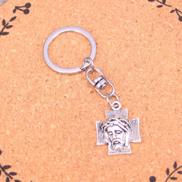 Keychain de moda 28*22mm Cross Jesus Pingentes de j￳ias Diy Carreira Chain Chain Ring Setent