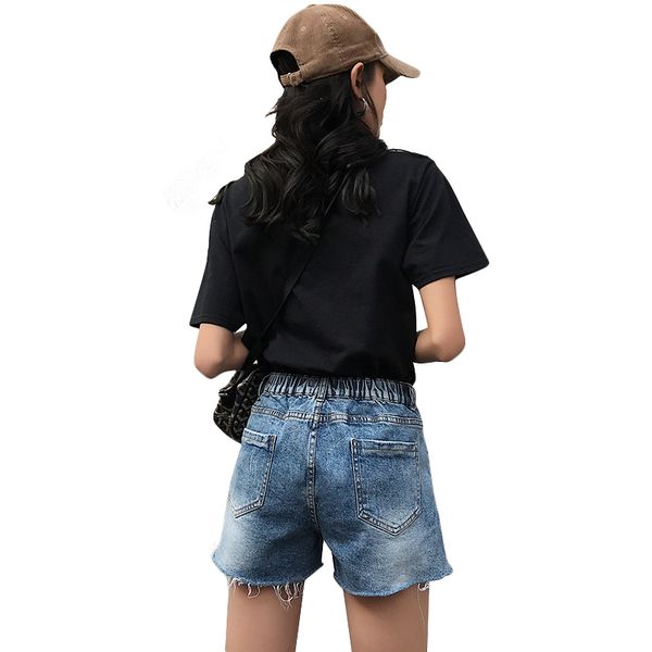 

style denim women shorts summer new south korean version of loose high waist elastic slimming women jeans, White;black