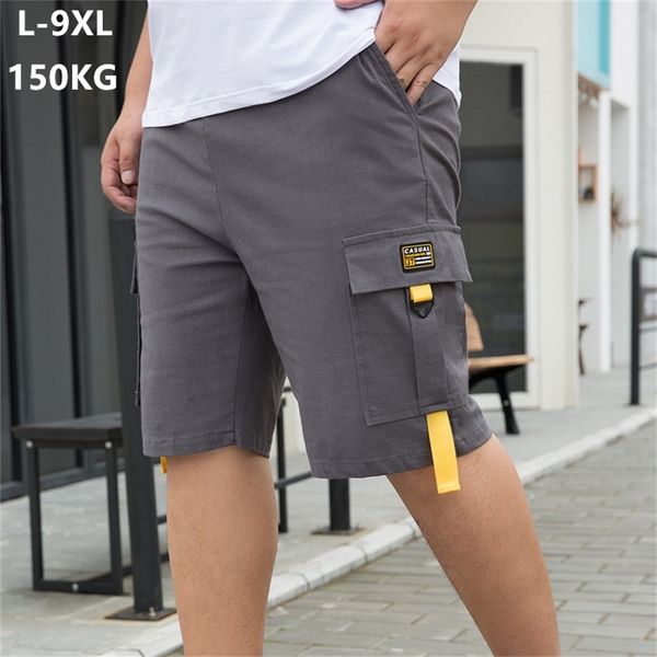 

summer cargo shorts for men plus size 6xl 7xl 8xl 9xl 150kg black grey knee length cotton mens khaki hiphop pockets boys short, Black;green