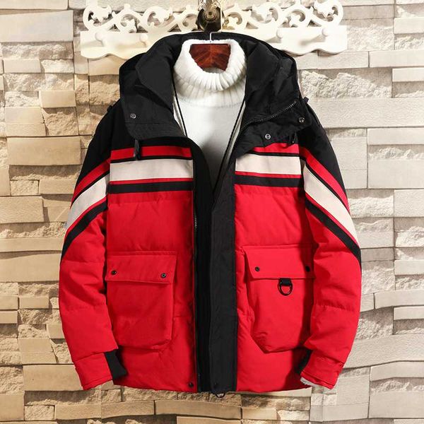 

uyuk2020 winter new korean version of high-quality striped stitching casual loose trend thickening men's cotton clothes, Black