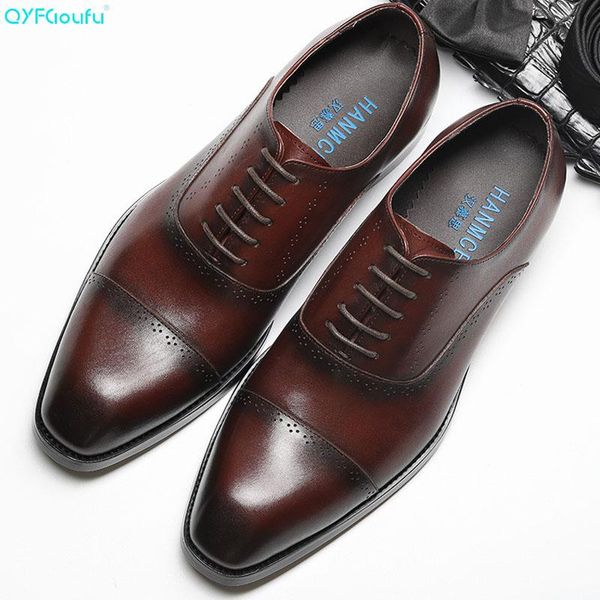 

qyfcioufu new handmade men's oxford shoes genuine calf leather wedding shoe male formal office men's dress shoes, Black