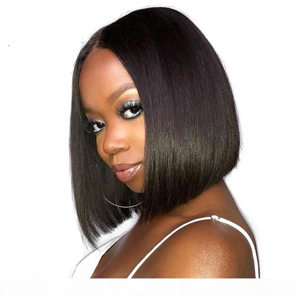 

african american short bob human hair wig for black women brazilian virgin hair full lace front wigs with baby hair pre plucked, Black;brown